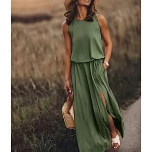 Chicgenes Jade Casual Beachwear T-shirt Maxi Dress with Pockets